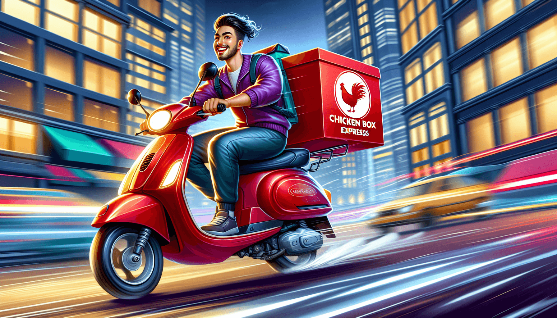 Repartidor de Chicken Box Express en scooter